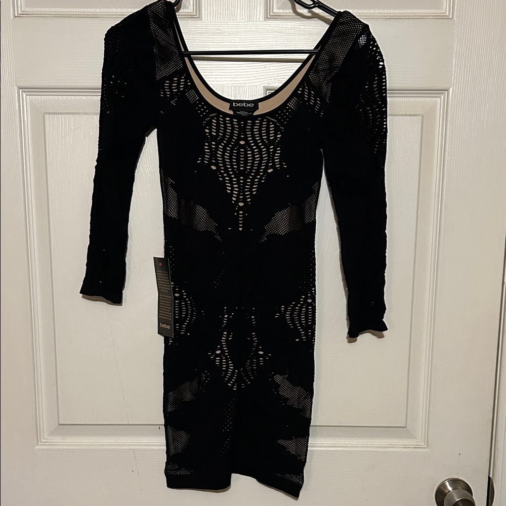 bebe Black Crochet Mini Dress
